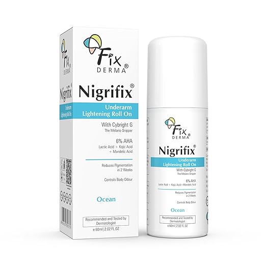 Fixderma Nigrifix Underarm Ocean Roll on With 6% AHA, Lactic Acid & 1% Mandelic Acid & Kojic Acid | Brightens Skin & Exfoliates Underarm | For Sensitive Skin - 60ml