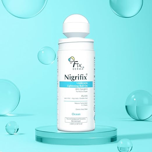 Fixderma Nigrifix Underarm Ocean Roll on With 6% AHA, Lactic Acid & 1% Mandelic Acid & Kojic Acid | Brightens Skin & Exfoliates Underarm | For Sensitive Skin - 60ml