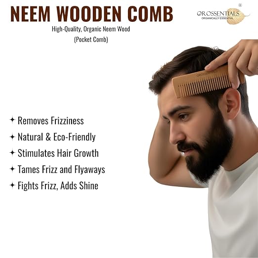 Kacchi Neem Pocket Combs | Oil-Treated with Neem & Sesame Oil | Ayurvedic Wooden Comb for Men, Women & Kids | Travel-Friendly, Anti-Dandruff & Hair Fall Control (ORO-007)