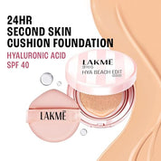 Lakme 9to5 Hya Matte, Beach Edit Cushion Foundation, W120-Warm Creme, Matte Finish, Buildable Coverage, SPF 40