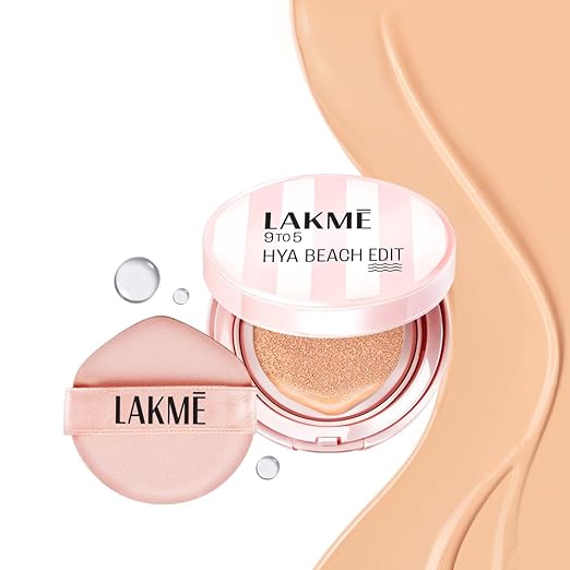 Lakme 9to5 Hya Matte, Beach Edit Cushion Foundation, W120-Warm Creme, Matte Finish, Buildable Coverage, SPF 40