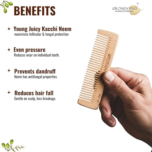 Kacchi Neem Pocket Combs | Oil-Treated with Neem & Sesame Oil | Ayurvedic Wooden Comb for Men, Women & Kids | Travel-Friendly, Anti-Dandruff & Hair Fall Control (ORO-007)