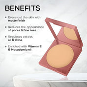 RENEE PRO Power Puff Compact Powder Lightweight and Velvety Matte Finish, Helps Achieve Even Toned Skin, Minimizes Appearance Of Pores & Fine Lines, Helps Control Excess Oil & Shine,