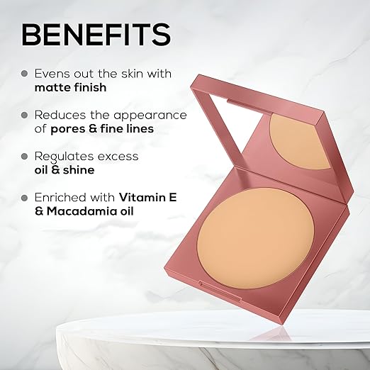 RENEE PRO Power Puff Compact Powder Lightweight and Velvety Matte Finish, Helps Achieve Even Toned Skin, Minimizes Appearance Of Pores & Fine Lines, Helps Control Excess Oil & Shine,
