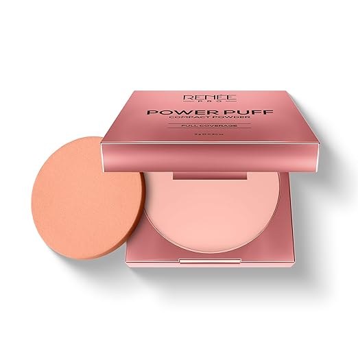 RENEE PRO Power Puff Compact Powder Lightweight and Velvety Matte Finish, Helps Achieve Even Toned Skin, Minimizes Appearance Of Pores & Fine Lines, Helps Control Excess Oil & Shine,