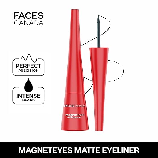 FACES CANADA Magneteyes Eyeliner - Black, 4.5ml | Intense Matte Finish | Quick Drying | 24HR Long Lasting | Fine Tip For Precise Smooth Application | Almond Oil Enriched | Waterproof | Smudgeproof