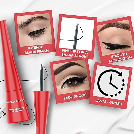 FACES CANADA Magneteyes Eyeliner - Black, 4.5ml | Intense Matte Finish | Quick Drying | 24HR Long Lasting | Fine Tip For Precise Smooth Application | Almond Oil Enriched | Waterproof | Smudgeproof