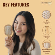 Bamboo Hair Brush with bamboo bristles | Wooden Hair Unisex | Wooden Brush for Hair Small Hairbrush for Women | Paddle Hair Brush Paddle Brush for Women Travel Friendly
