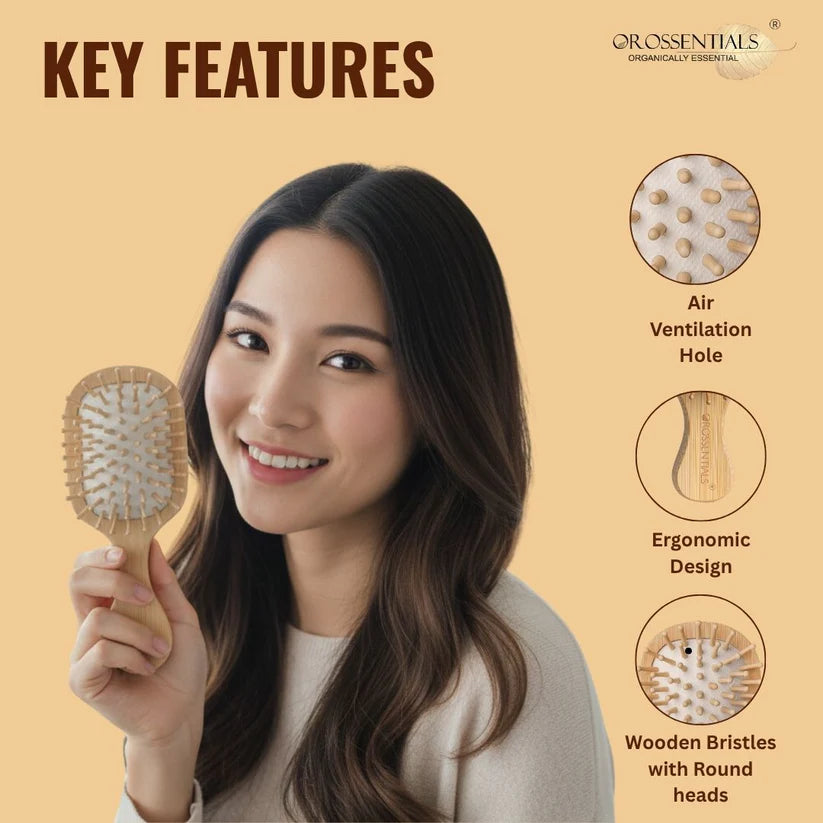 Bamboo Hair Brush with bamboo bristles | Wooden Hair Unisex | Wooden Brush for Hair Small Hairbrush for Women | Paddle Hair Brush Paddle Brush for Women Travel Friendly