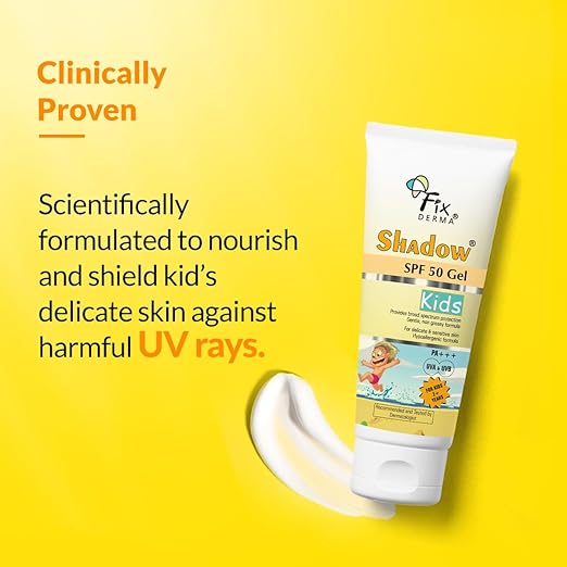 Fixderma Shadow Sunscreen SPF 50+ Gel for Kids PA+++ | Broad Spectrum Sunscreen for UVA & UVB Protection, Non-Greasy & Water Resistant - For Kids 2+ Years Age, 75gm