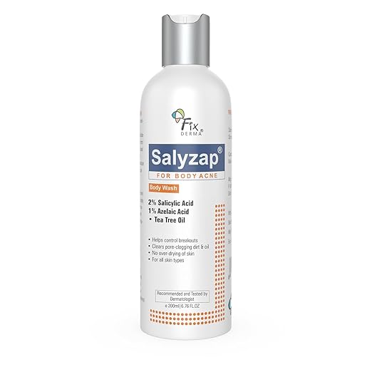 Fixderma Salyzap 2% Salicylic Acid Body Wash I For Acne, Anti Acne Body Wash on Back | Arms Suitable For Acne Prone Skin I Shower Gel For Women & Men I - 100ml