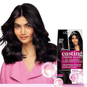 L'Oréal Paris Casting Crème Gloss Hair Color With Glycolic Gloss Complex | 5X Glossier Hair Color | Shade 200 - Ebony Black | 60g + 40ml + 60g