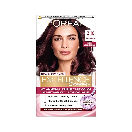L'Oreal Paris Excellence Creme Triple Care No Ammonia Long-lasting Hair Color, 100% Grey Coverage, Powered by Pro-keratin and French Rose Oil, Shade Black 1, 72ml+100g