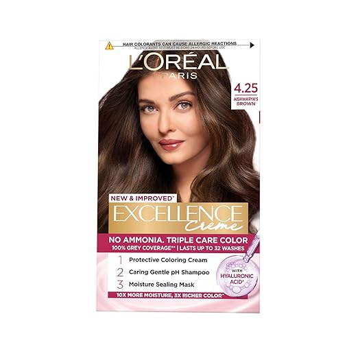 L'Oreal Paris Excellence Creme Triple Care No Ammonia Long-lasting Hair Color, 100% Grey Coverage, Powered by Pro-keratin and French Rose Oil, Shade Black 1, 72ml+100g