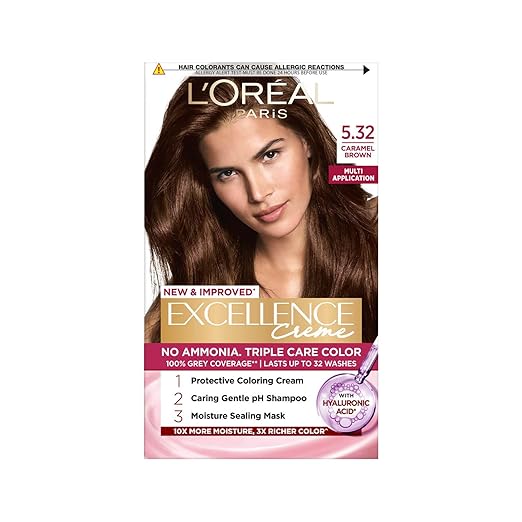 L'Oreal Paris Excellence Creme Triple Care No Ammonia Long-lasting Hair Color, 100% Grey Coverage, Powered by Pro-keratin and French Rose Oil, Shade Black 1, 72ml+100g