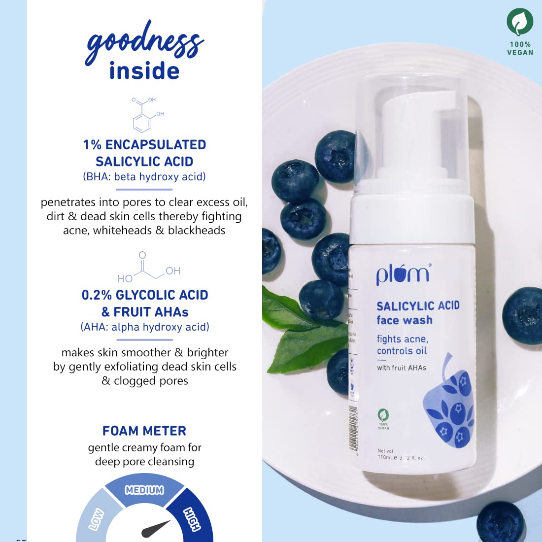 Plum Salicylic Acid Foaming Face Wash With Fruit AHAs (110ml)
