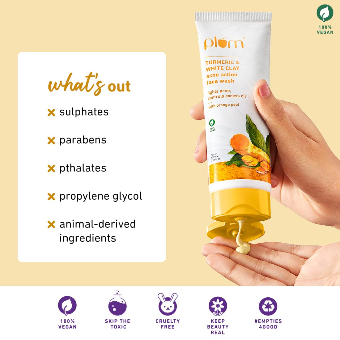Plum Turmeric & White Clay Acne Action Face Wash (100ml)