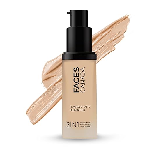 FACESCANADA Flawless Matte Foundation Ml|3-In-1 Foundation + Moisturizer Cream For All Skin Types+Concealer|12 Hr Hydration + Spf 18|Hd Matte Coverage|Lightweight|Anti Ageing,Pack Of 1