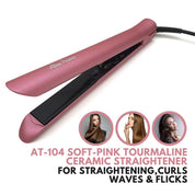 Alan Truman AT-104 Soft Pink Tourmaline Ceramic Hair Straightener, Metallic Pink, 500g