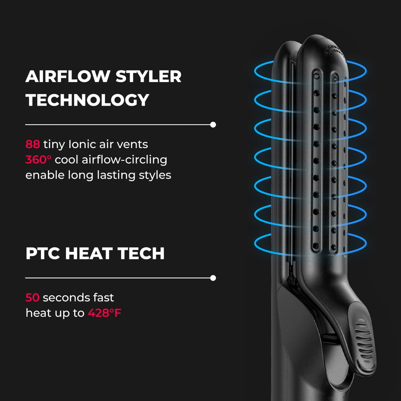 Alan Truman Ceramic Airflow Curl-N- Straight, Black, Corded Electric, Black