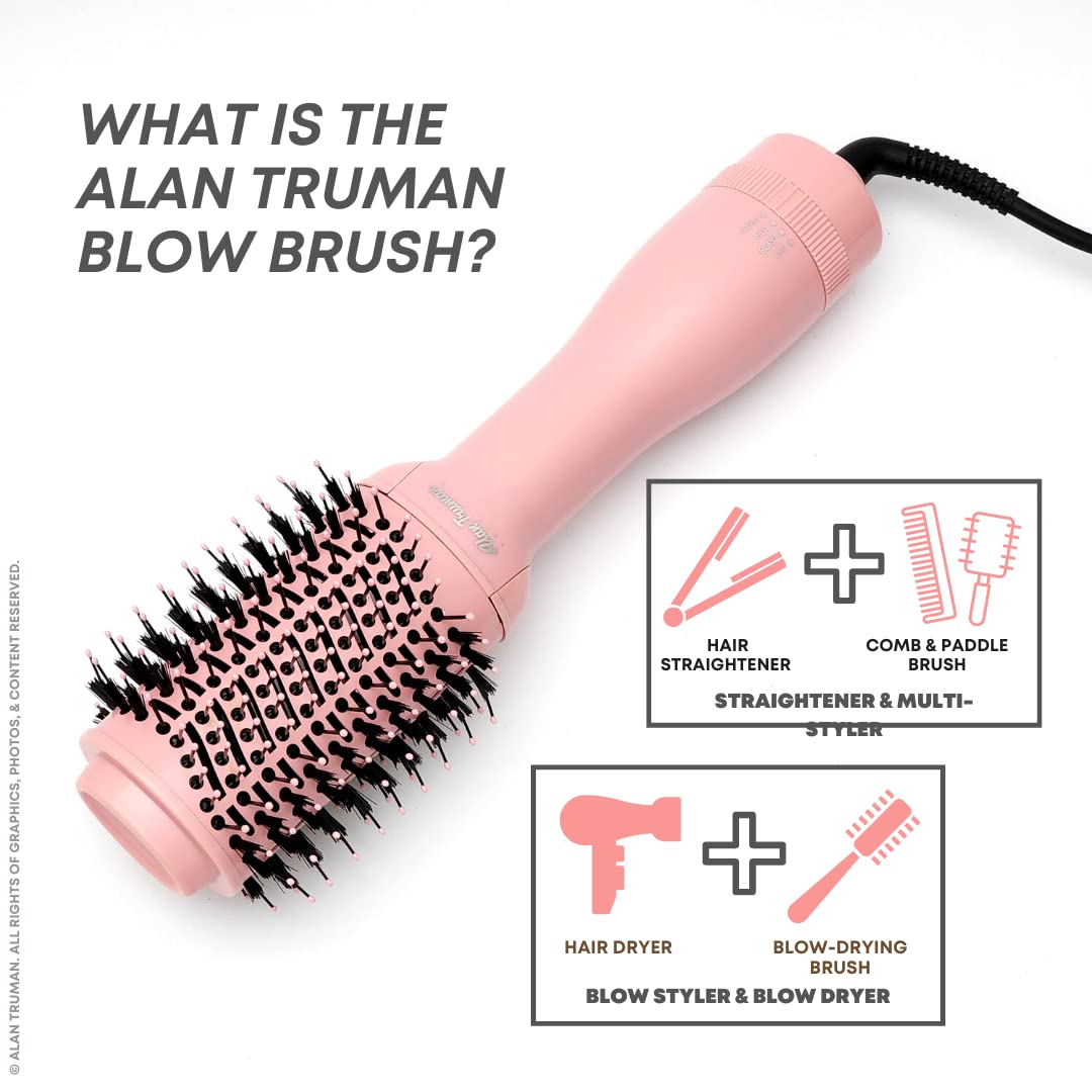 Alan Truman Blow Dryer Brush For Everyday Blowouts & Blow-styling At Home - Compact Pink