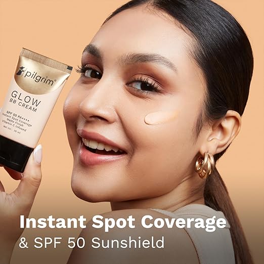 Pilgrim Beige Glow 3-In-1 Natural Bb Cream Medium Coverage For All Skin Types Spf 50 Pa++++ With Niacinamide, Hyaluronic Acid & Vit C - 30G,