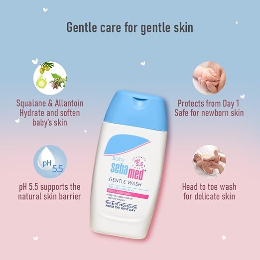 Sebamed Baby Gentle Wash|pH 5.5|Baby Body Wash|Soap Free|Tear Free| 50 ml