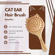 Bamboo Hair Brush with bamboo bristles | Wooden Hair Brush for Women & Men | Wooden Brush for Hair Small Cat for Kids | Paddle Brush for Women Travel Friendly | for Daily Use |