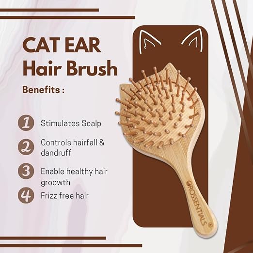 Bamboo Hair Brush with bamboo bristles | Wooden Hair Brush for Women & Men | Wooden Brush for Hair Small Cat for Kids | Paddle Brush for Women Travel Friendly | for Daily Use |