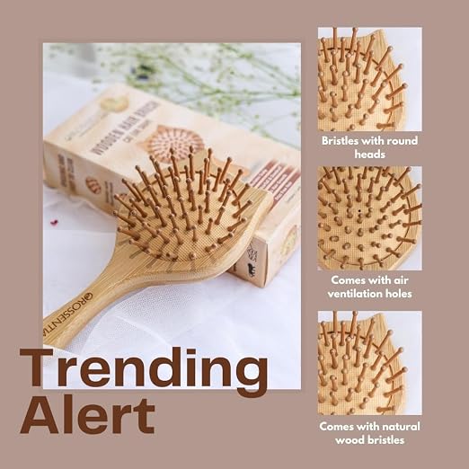 Bamboo Hair Brush with bamboo bristles | Wooden Hair Brush for Women & Men | Wooden Brush for Hair Small Cat for Kids | Paddle Brush for Women Travel Friendly | for Daily Use |