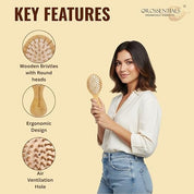 Bamboo Hair Brush with bamboo bristles | Wooden Hair Unisex | Wooden Brush for Hair Small Hairbrush for Women | Paddle Hair Brush Paddle Brush for Women Travel Friendly