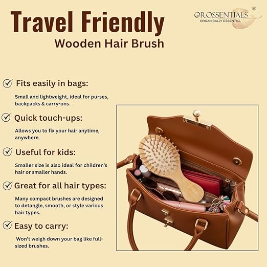 Bamboo Hair Brush with bamboo bristles | Wooden Hair Unisex | Wooden Brush for Hair Small Hairbrush for Women | Paddle Hair Brush Paddle Brush for Women Travel Friendly