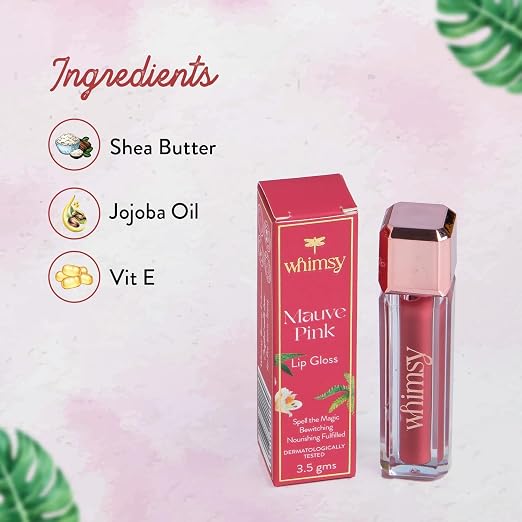 Whimsy Beauty Lip Gloss for Kids and Girls | Non Sticky Lightweight Formula with Hydrating Care | Tinted Gloss for Soft Nourished Lips | 4 to 16 Years | Organic, Natural, Chemical Free (Mauve Pink)