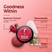 Rivona Naturals Beetroot Lip Scrub | Sugar + Niacinamide | Exfoliating | For Men & Women | 8 gm