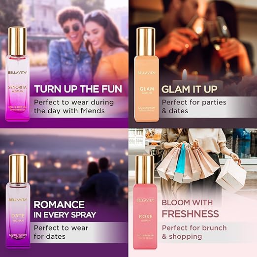 Bella Vita Luxury | Perfume Gift Set for Women 4x20ml | Gifts for Woman | Perfume for Woman | Date, Senorita, Glam, Rose Long Lasting EDP | Floral & Fruity Premium Fragrance