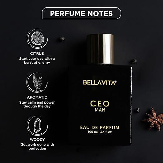 Bella Vita Luxury CEO MAN Perfume 100ml | Long Lasting | Eau De Parfum | Lemon, Lavender, Tonka, Mandarin & Vetiver | Woody, Citrus Premium Fragrance | Ideal Gift for Man