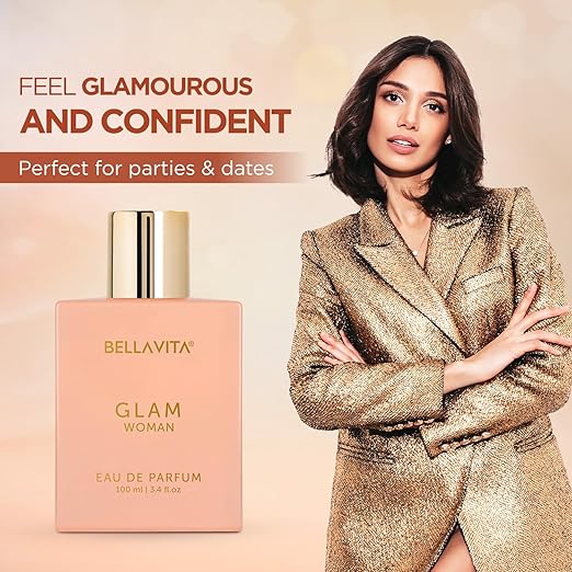 Bella Vita Luxury GLAM | Long Lasting Perfume for Woman | EDP 100ml | African Orange, Jasmine & Patchouli | Floral, Fruity, Woody Premium Fragrance for Women | Long Lasting Perfume