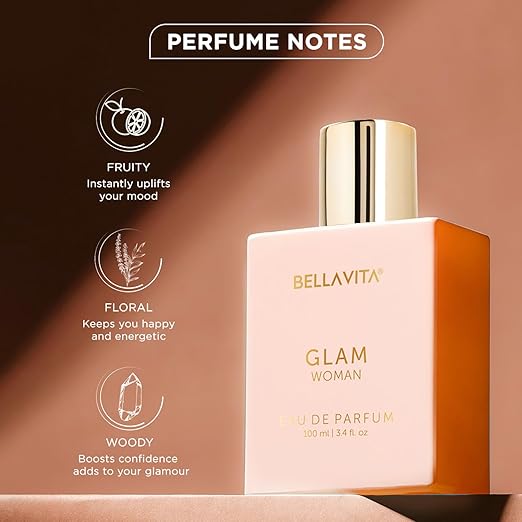 Bella Vita Luxury GLAM | Long Lasting Perfume for Woman | EDP 100ml | African Orange, Jasmine & Patchouli | Floral, Fruity, Woody Premium Fragrance for Women | Long Lasting Perfume