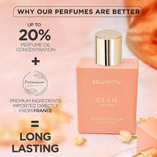 Bella Vita Luxury GLAM | Long Lasting Perfume for Woman | EDP 100ml | African Orange, Jasmine & Patchouli | Floral, Fruity, Woody Premium Fragrance for Women | Long Lasting Perfume