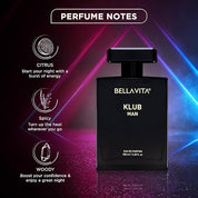 Bella Vita Luxury KLUB | Long Lasting Eau De Parfum 100ml Perfume for Man | Lemon, Rose and Vanilla | Musky, Spicy and Woody Premium Fragrance for Men