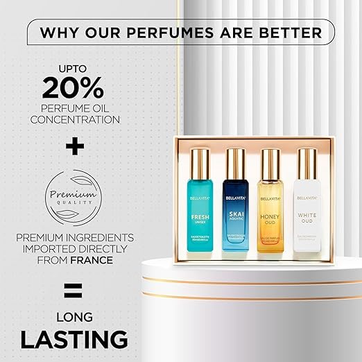 Bella Vita Luxury Long Lasting Unisex Perfume Gift Set | Perfume for Man | Gifts for Woman | 4x20ml | Woody, Aquatic & Sweet Premium Fragrance