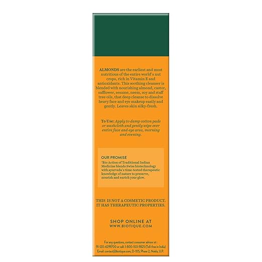 Biotique Almond Oil Deep Cleanse Purifying Cleansing Oil Face & Eye Makeup Remover For Normal to Dr