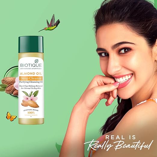 Biotique Almond Oil Deep Cleanse Purifying Cleansing Oil Face & Eye Makeup Remover For Normal to Dr