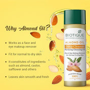 Biotique Almond Oil Deep Cleanse Purifying Cleansing Oil Face & Eye Makeup Remover For Normal to Dr