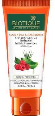 Biotique Men & Women Aloe Vera & Raspberry Spf 50 Non- Sticky Hydra Gel Sunscreen