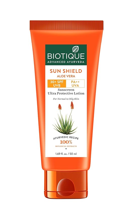 Biotique Sun Shield Aloe vera 30+ SPF UVB Sunscreen Ultra Protectective Lotion For Normal to Oily Skin