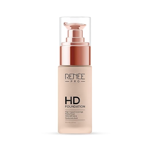 RENEE PRO HD Full Coverage Liquid All Skin Type Foundation - Ceder, Seamless HD Coverage with Matte Finish | SPF30 | Weightless & Long Lasting | Enriched Aloe, Coffee, Chamomile & Vitamin E, 30 Ml