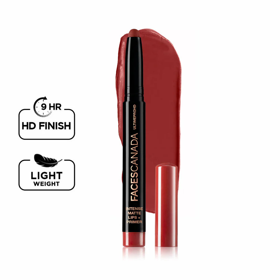 FACES CANADA Ultime Pro HD Intense Matte Lipstick + Primer , 1.4g | 9HR Long Stay | Flawless HD Matte Finish | Intense Color | Lightweight | Smooth Glide | Primer Infused