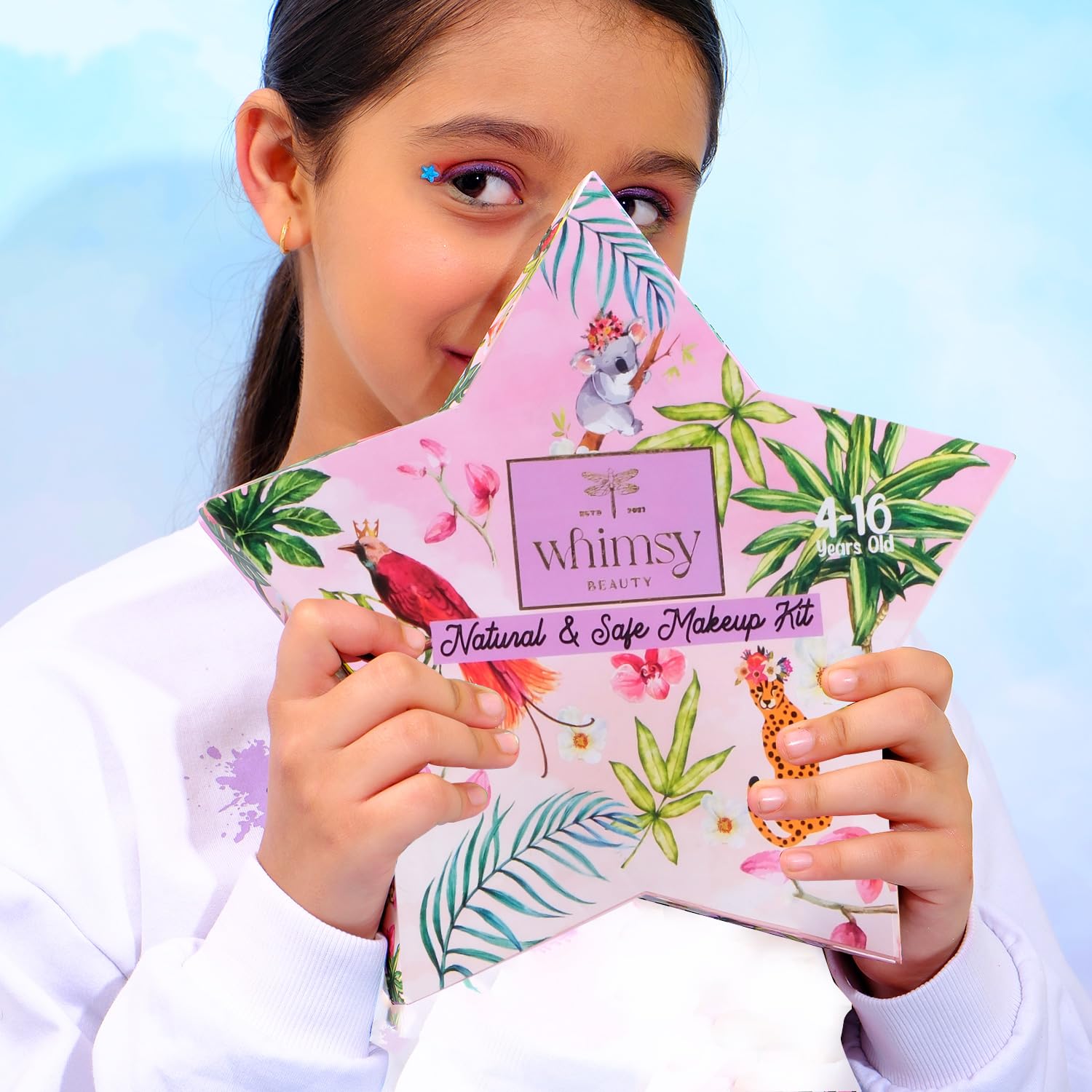 Whimsy Beauty Organic & Safe Blossom Makeup Kit| Safe, Non-Toxic Beauty Set for Girls & Teens |Eye Glitter, Lip Cheek Tint, Lip Gloss,Eye Liner, Nail Paint and Mermaid Brushes