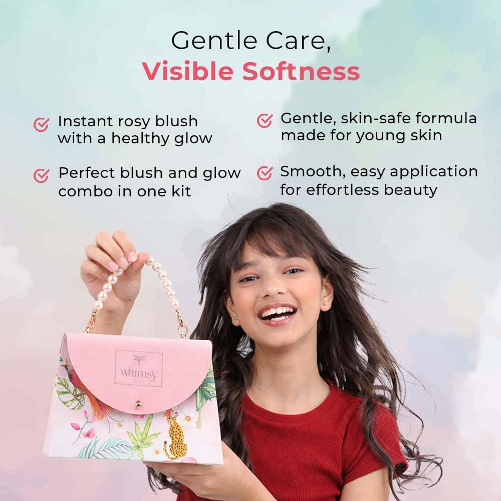 Whimsy Beauty Blush & Glow Beauty Kit | Safe Beauty Set for Girls & Teens | Eye Shadow Palette, Lip Tint & Lip Gloss